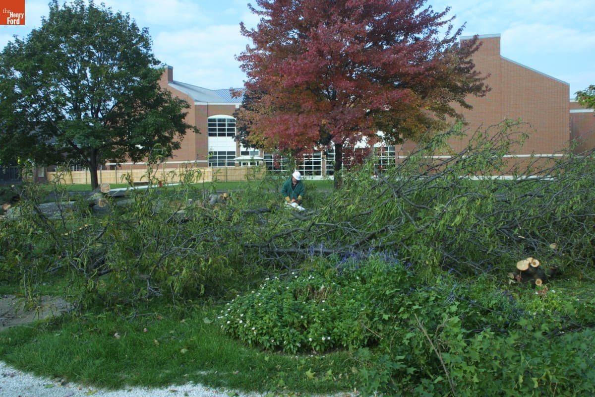 Clearing the Josephine F. Ford Plaza Site during the Greenfield Village Restoration Project, October 2002