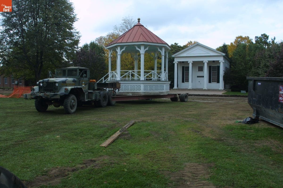 Bandstand Being Relocated during the Greenfield Village Restoration Project, October 2002