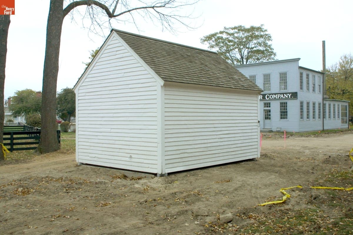 Hearse Shed at Its New Site after Relocation, Greenfield Village Restoration Project, November 2002