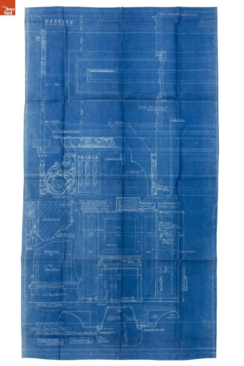 Drawing, Fireplace Mantel in Fair Lane Guest Bedroom, 1922