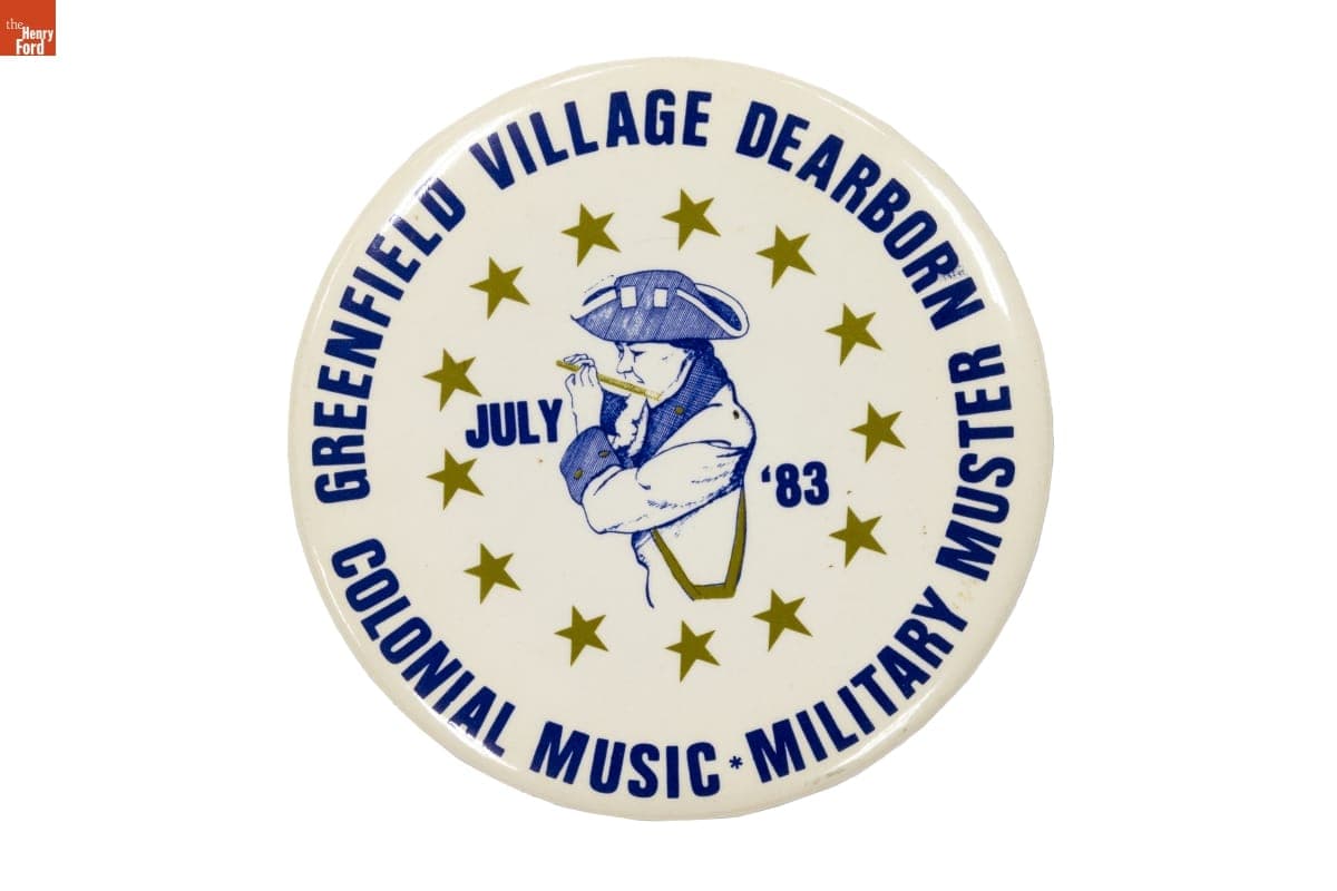 Greenfield Village Colonial Military Fife & Drum Muster Button, 1983
