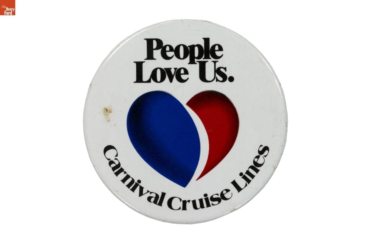 "People Love Us. Carnival Cruise Lines" Button, circa 1985