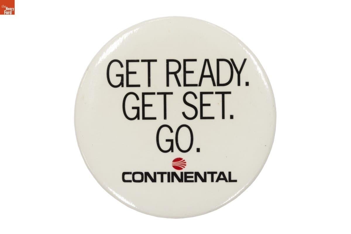 "Get Ready. Get Set. Go. Continental" Button, circa 1985
