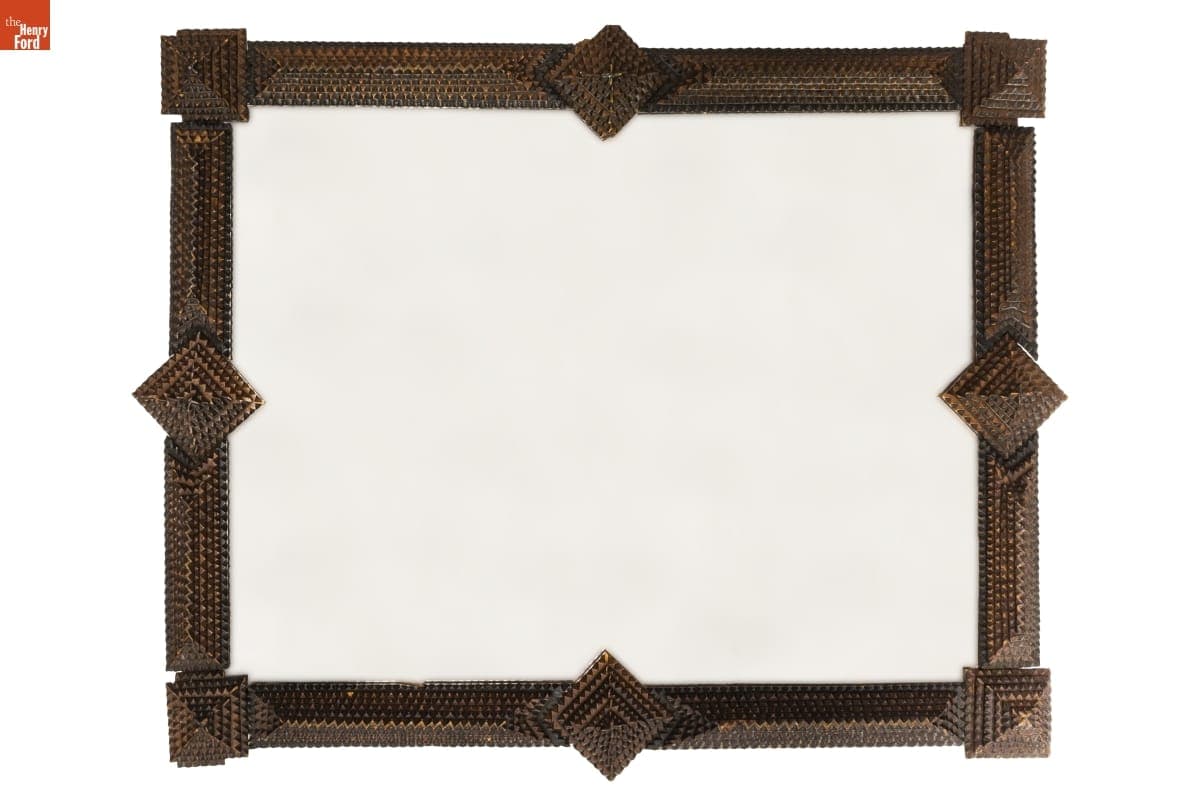 Tramp Art Frame with Modern MIrror Glass, 1929-1940