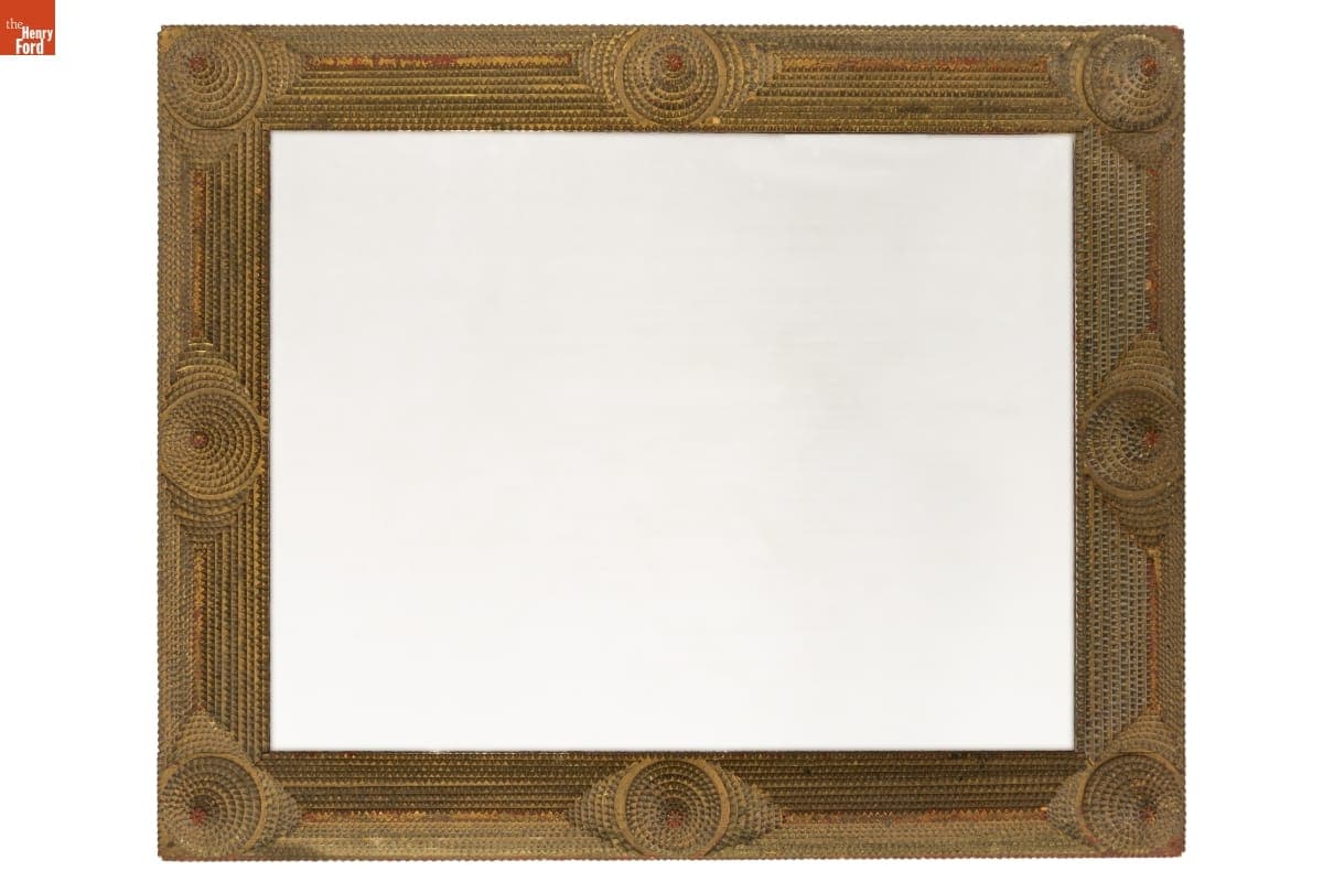 Tramp Art Frame with Modern MIrror Glass, 1929-1940