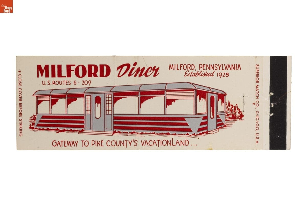 Milford Diner Matchbook, Milford, Pennsylvania, 1949-1971