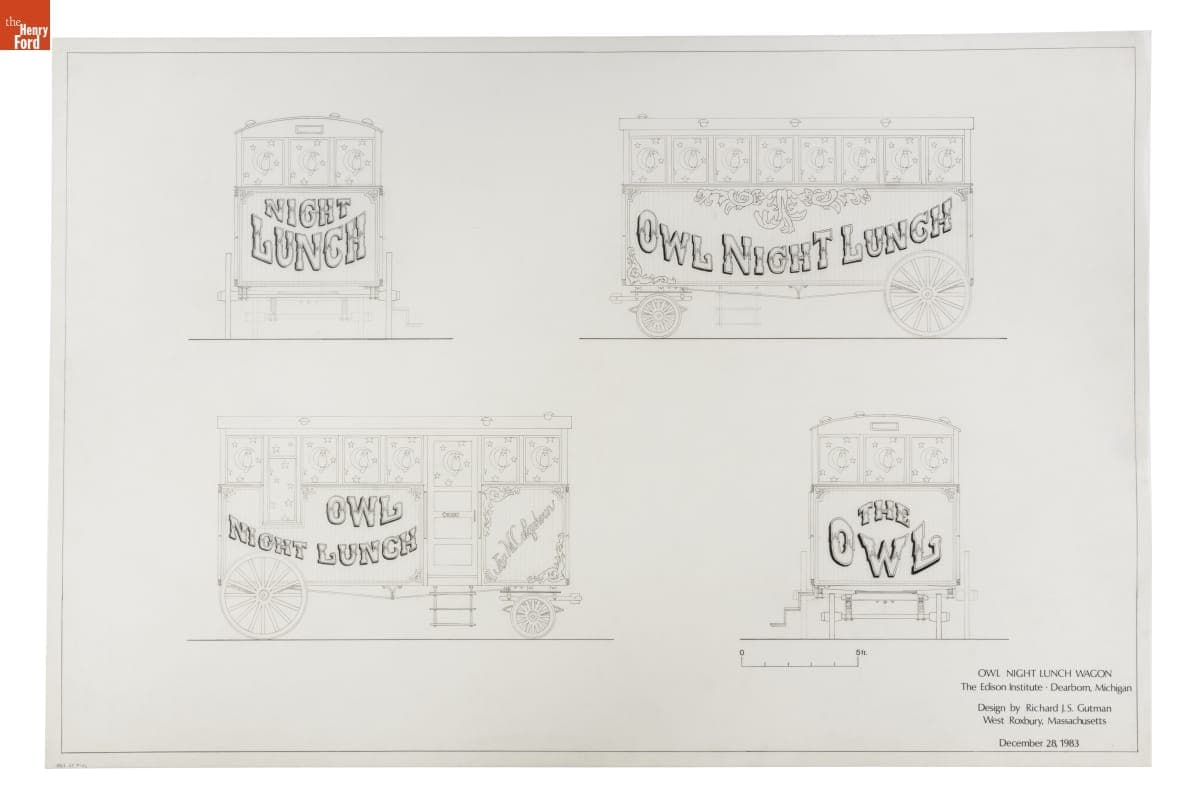Designs for The Edison Institute's Owl Night Lunch Wagon Restoration, 1983