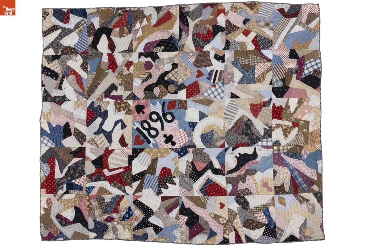 Crazy Quilt, Made by Mary Hintzman Rossow and Daughters, Fair Haven, Michigan, 1896
