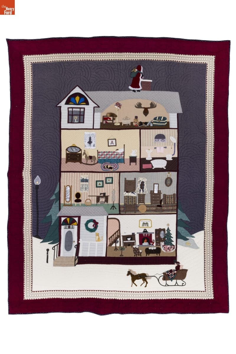 "Cathy Celebrates Christmas: A Victorian Dollhouse" Quilt, 1991