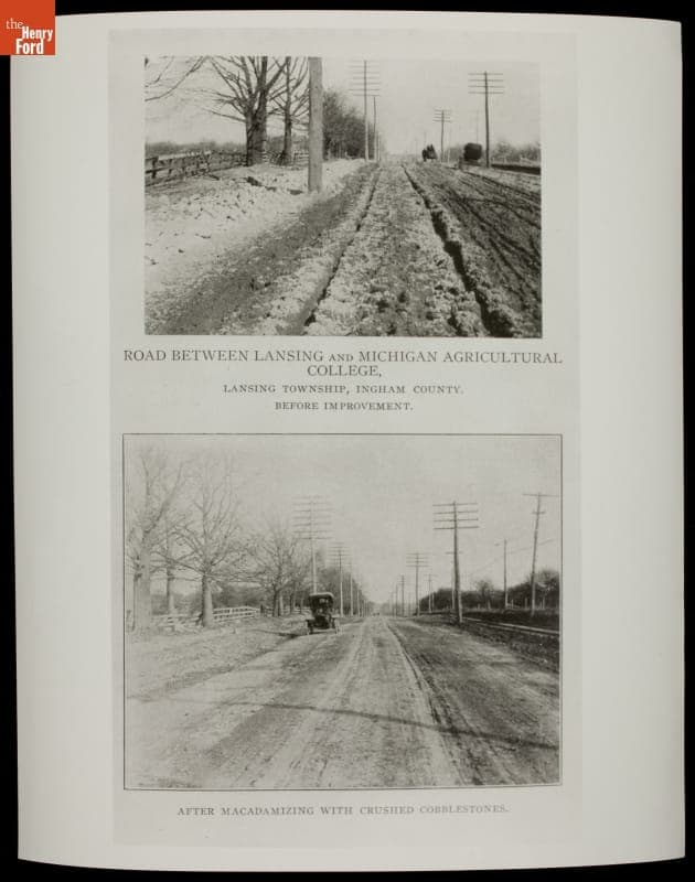 Dirt Road Between Lansing and Michigan Agricultural College, Before and After Improvements, 1905-1906