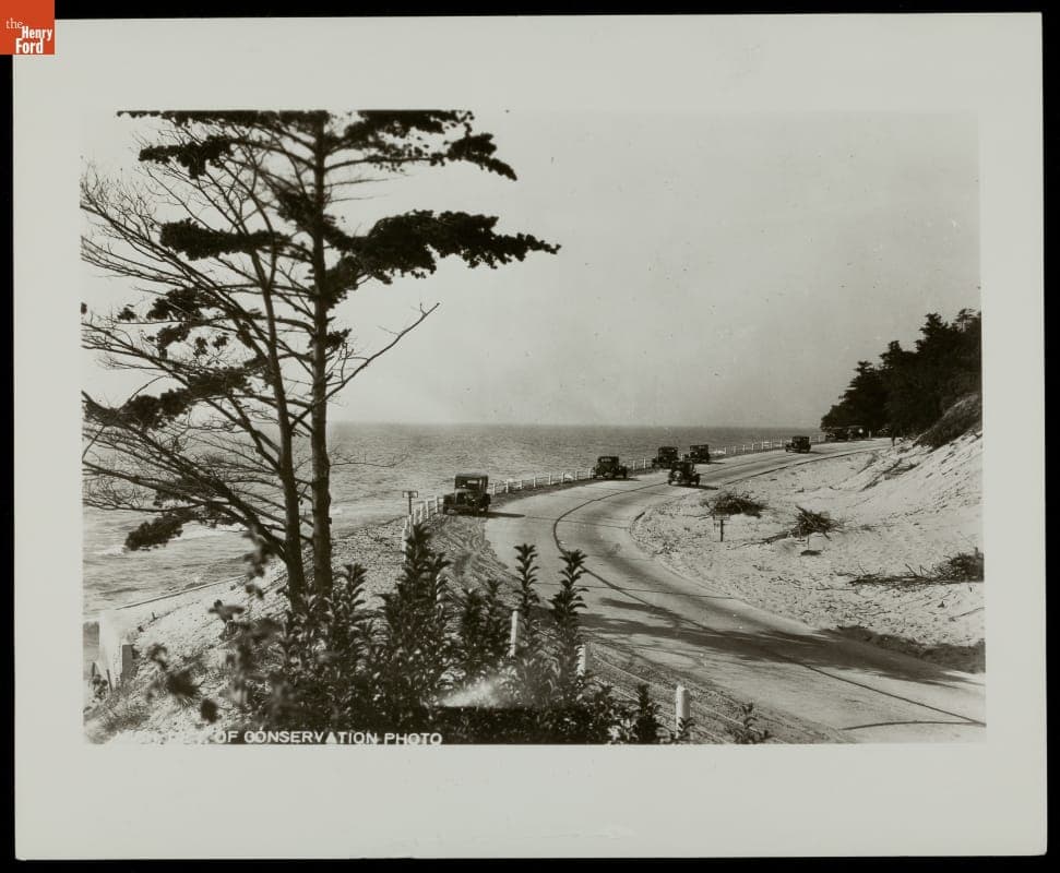 Cars Parked on Lakeside Road, Michigan, circa 1930