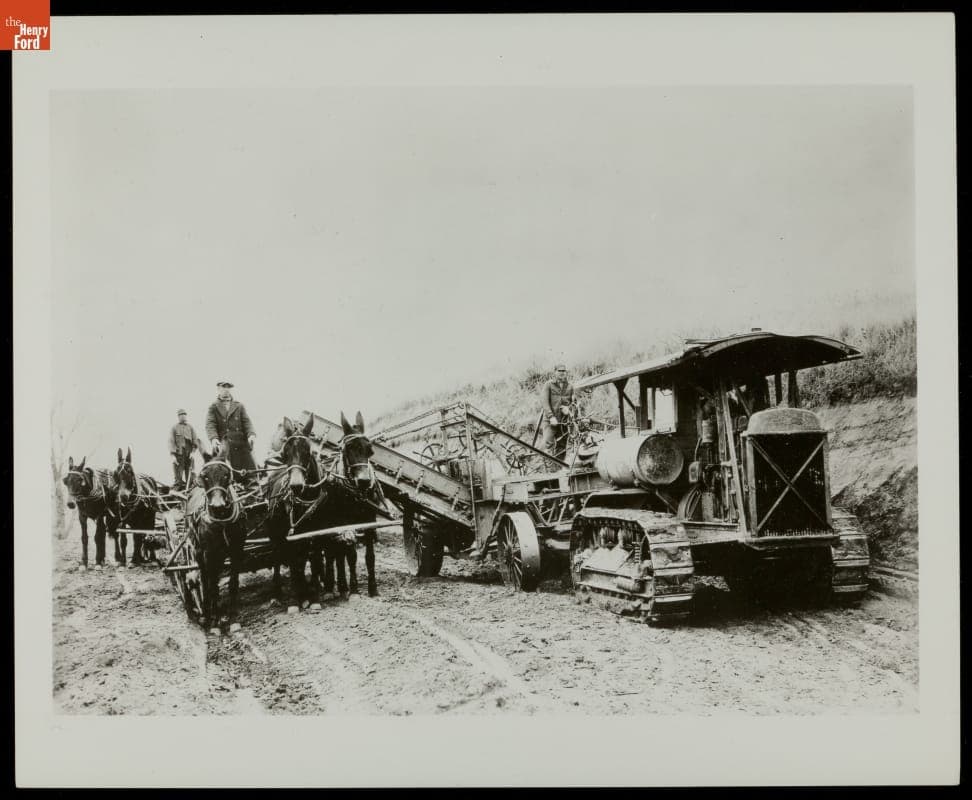 Dirt Being Hauled Away by Wagons during Road Construction, circa 1925