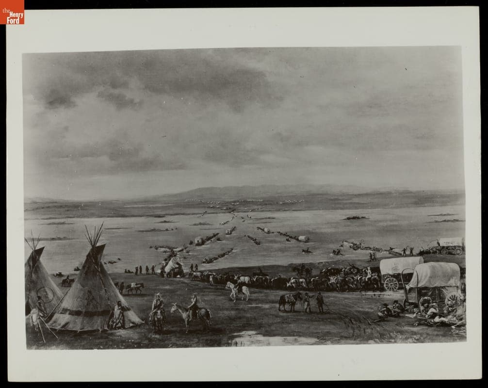 Illustration of Crossing the South Fork of the Platte River, circa 1850