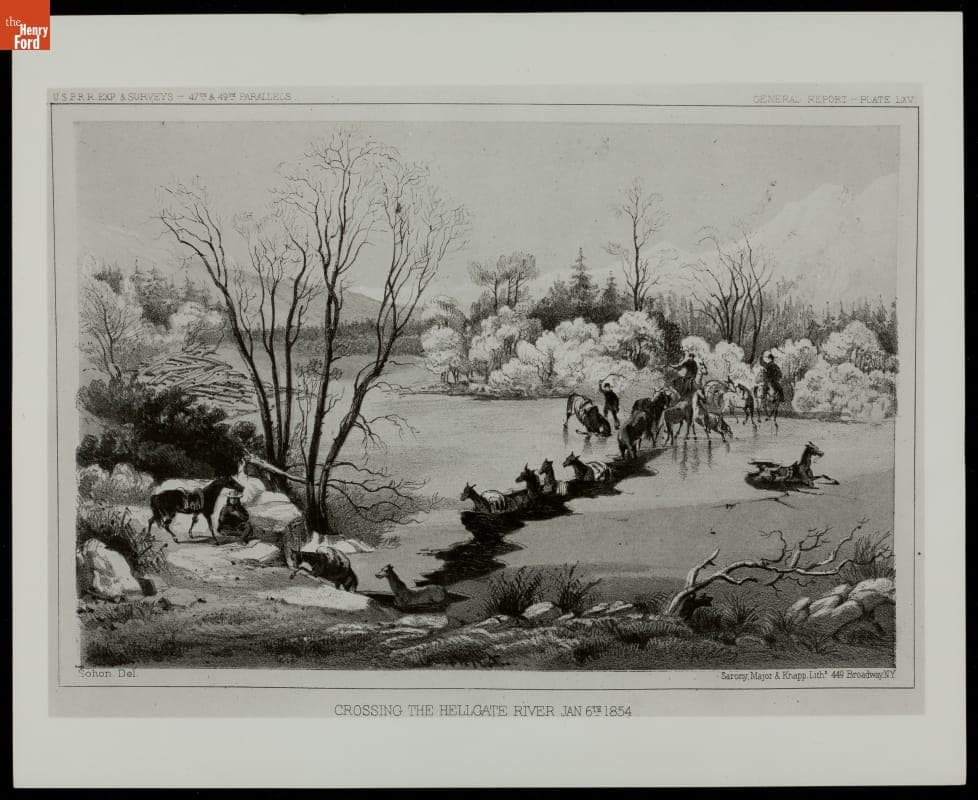 "Crossing the Hellgate River Jan 6th 1854" Lithograph