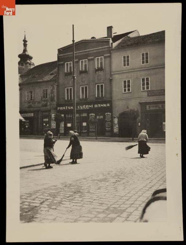 Street Sweepers in Strakoncze, Czechoslovakia, circa 1935
