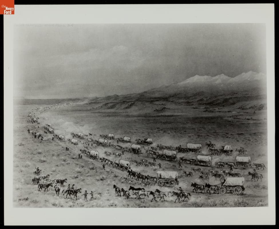 Sketch of circa 1840 Wagon Train Heading for Fort Bridges, Wyoming
