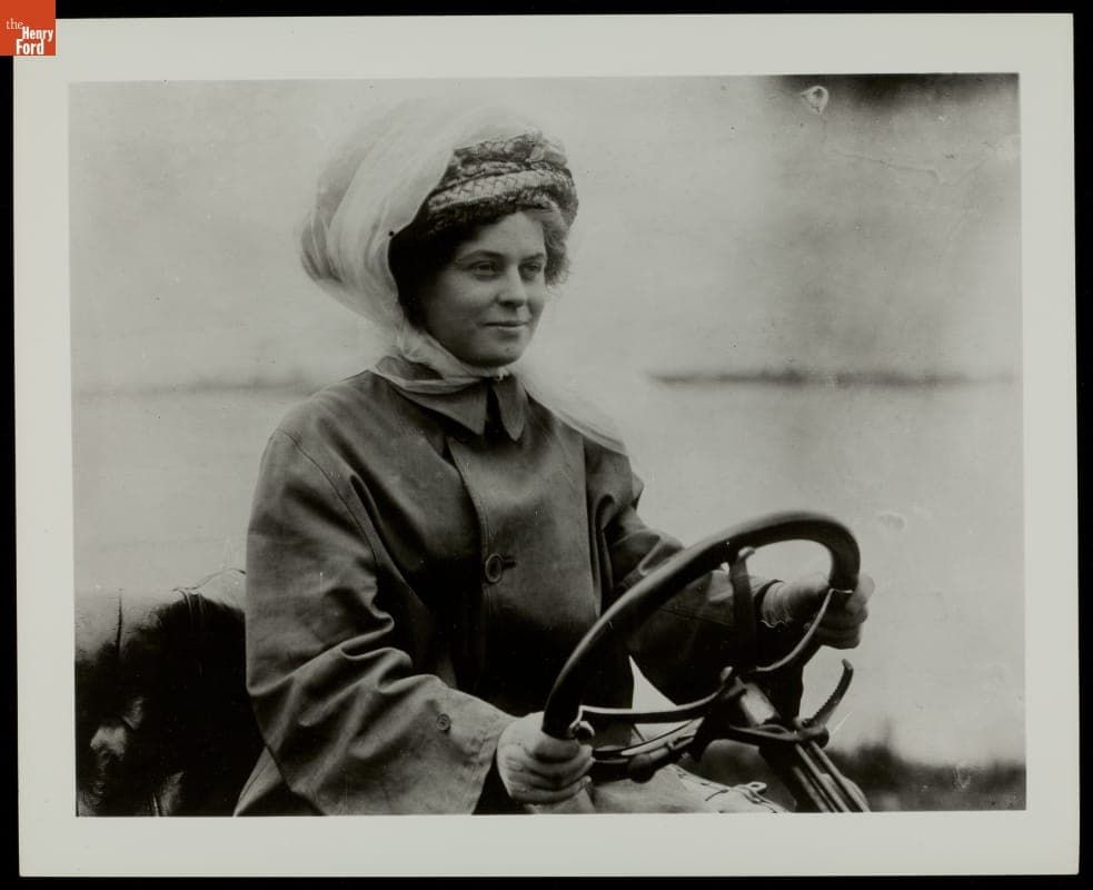 Woman Driver Wearing Motoring Clothes and Hat, circa 1910