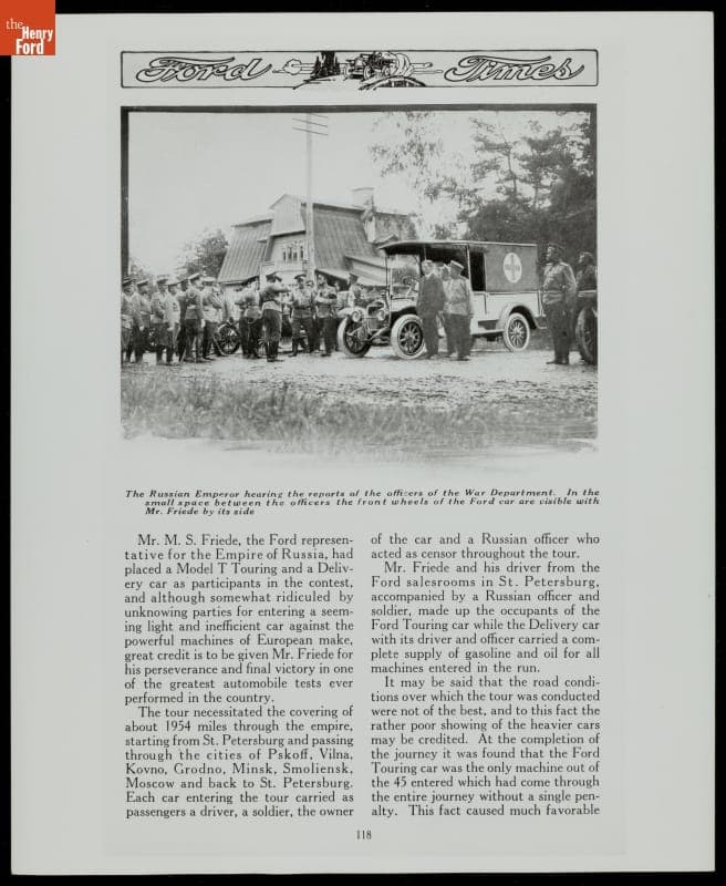 "Ford Wins Recommendation of Russian War Department," Ford Times, 1912