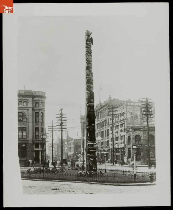 Totem Pole in Pioneer Square, Seattle, Washington, circa 1905