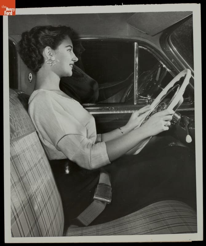 Woman Modeling Automobile Seat Belt, 1952