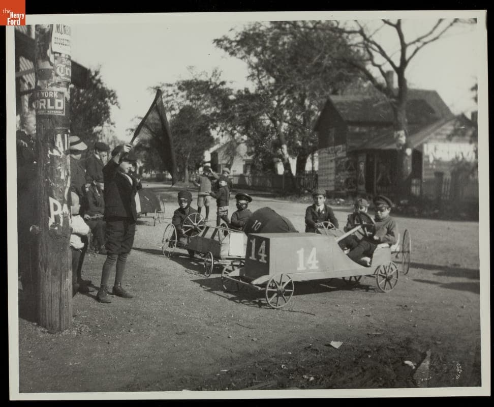 Group of Boys and Their Toy Race Cars, circa 1910