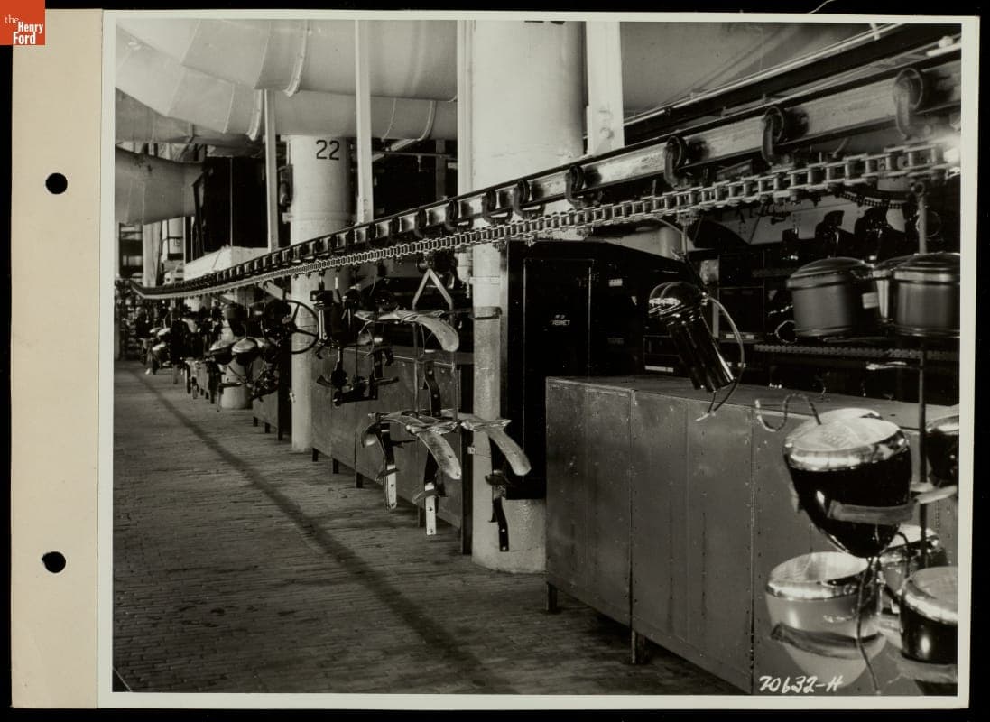 Headlights, Bumpers and Components on Ford Assembly Line, 1938