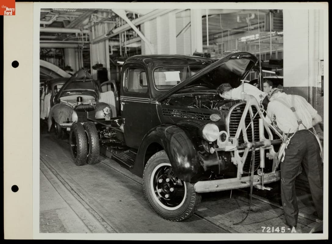 Installing Headlights on Truck, Ford Assembly Line, 1939