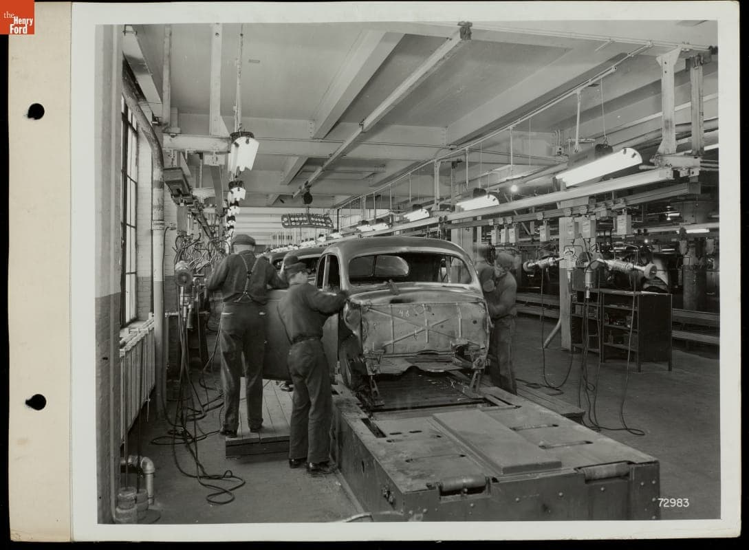 Preparing Car Bodies for Painting, Ford Rouge Plant Assembly Line, 1940