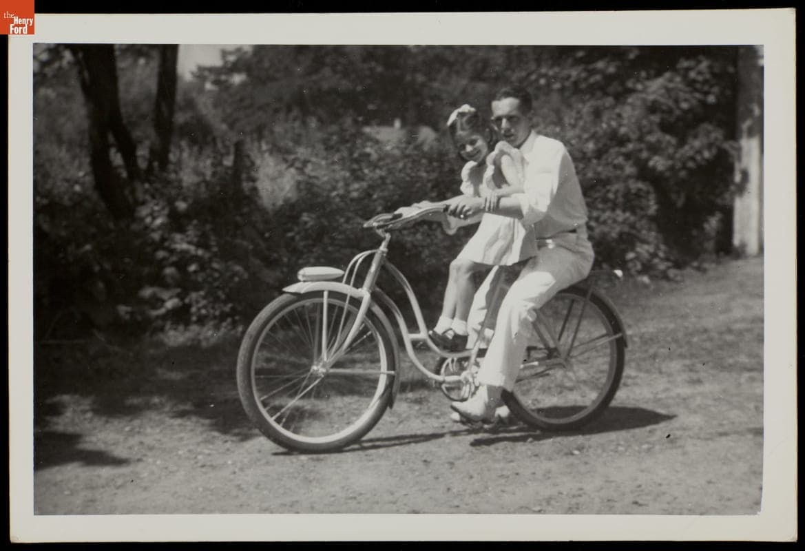 Norman Searl and Daughter on a Bicycle, circa 1935