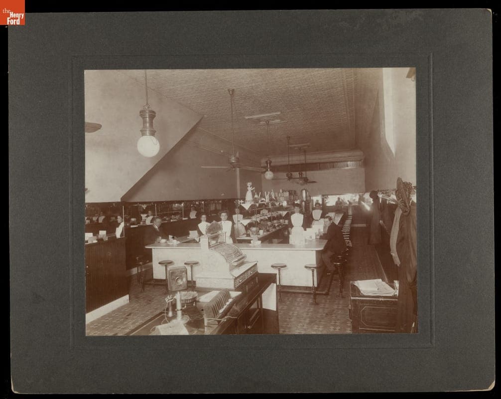 Interior of Boerth's Quick Lunch Restaurant, Detroit, Michigan, circa 1905