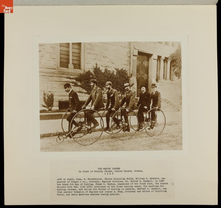 Men on Sextet High-Wheel Tandem Bicycle, 1886