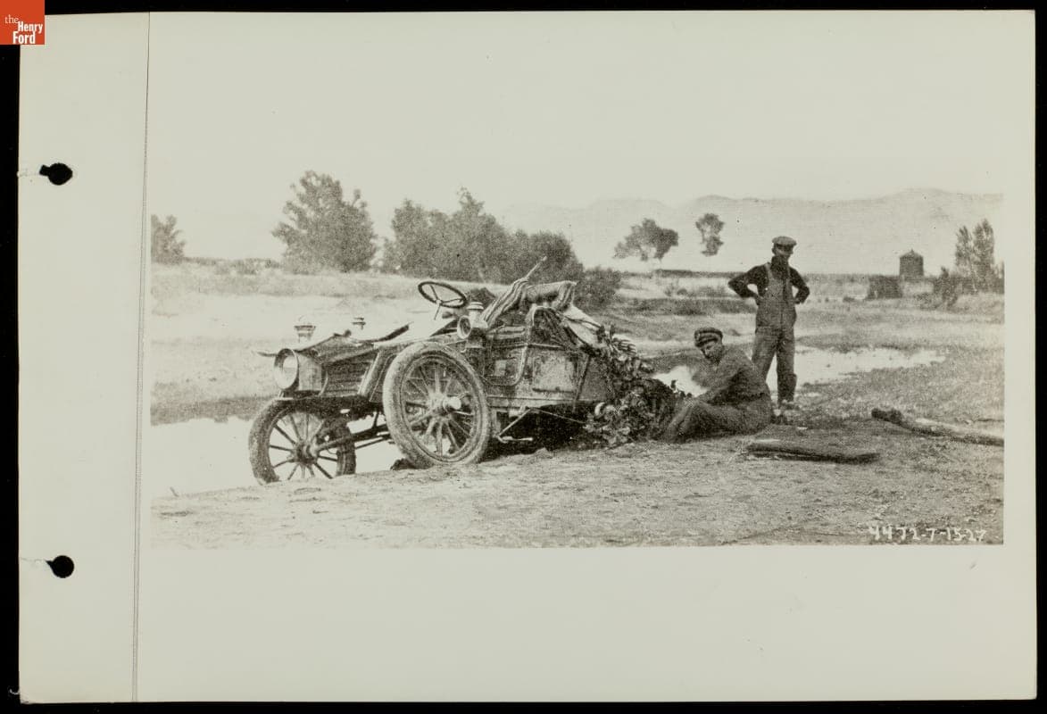 Repairing "Old Pacific" on the Cross-Country Trip, 1903