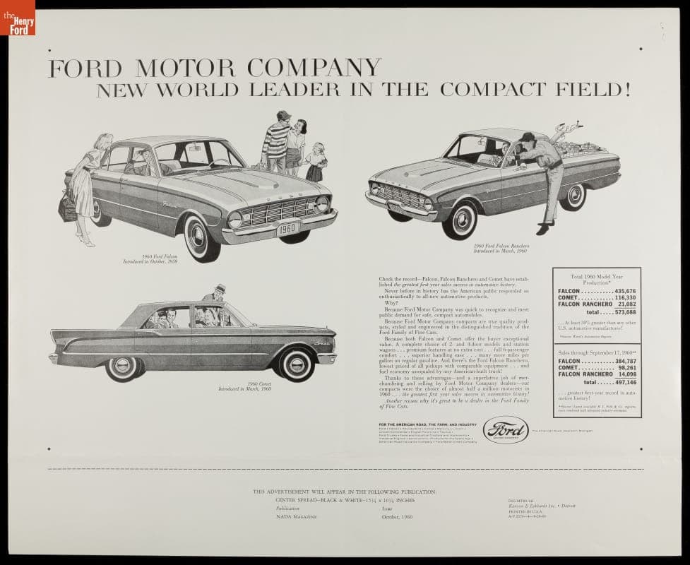 "Ford Motor Company - New World Leader in the Compact Field" Ford Motor Company Advertising Proof, 1960