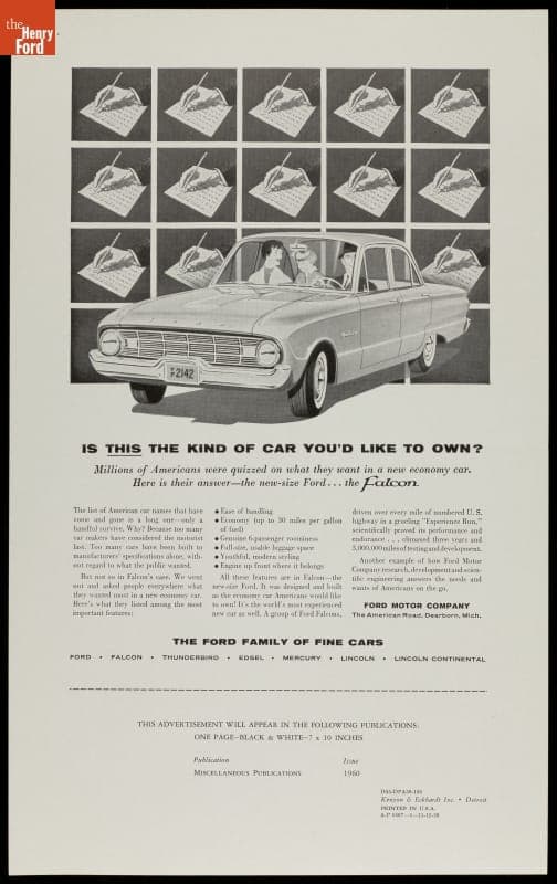 "Is This the Kind of Car You'd Like to Own?" Ford Motor Company Advertising Proof, 1960