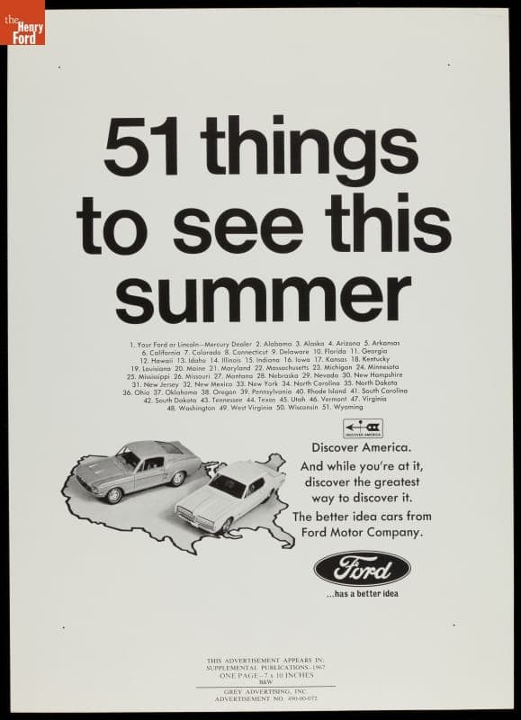 "51 Things to See This Summer" Ford Motor Company Advertising Proof, 1967