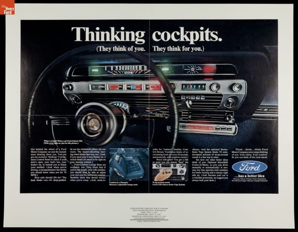 "Thinking Cockpits (They Think of You. They Think for You.)" Ford Motor Company Advertising Proof, 1967