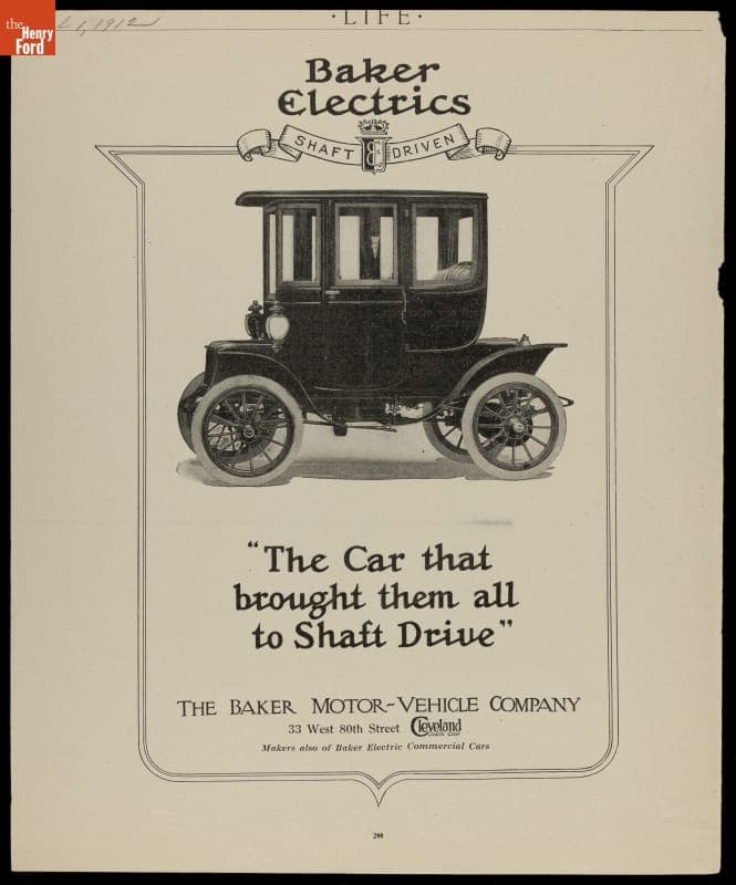 1912 Baker Electrics Advertisement, "The Car that Brought Them All to Shaft Drive"