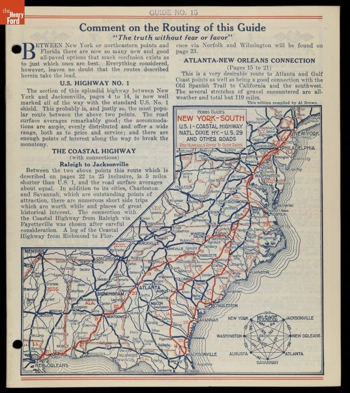 Hobbs Guide for New York South on U.S.1 to Florida and the Gulf Coast, 1932