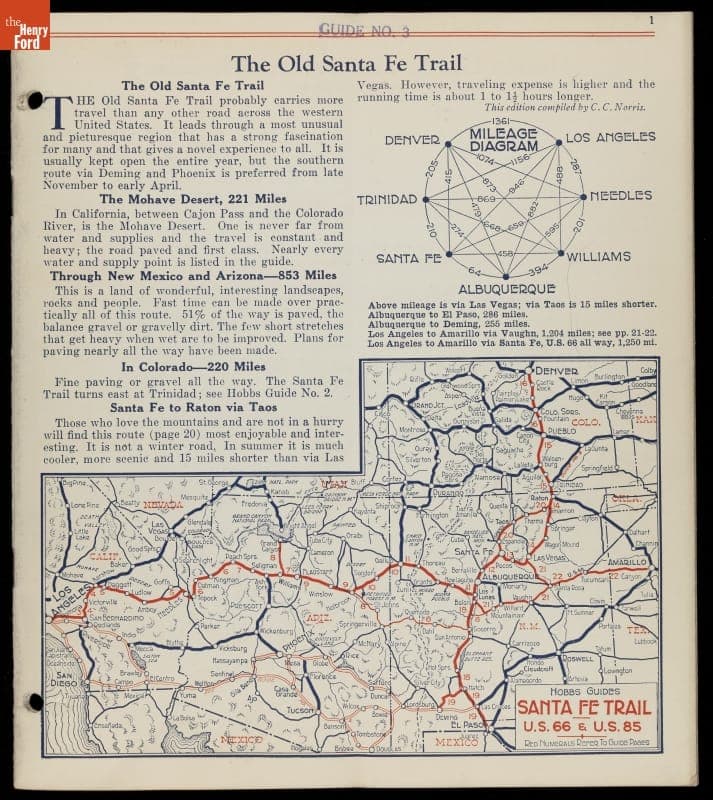 Hobbs Guide for the Santa Fe Trail from Los Angeles to Denver, 1932