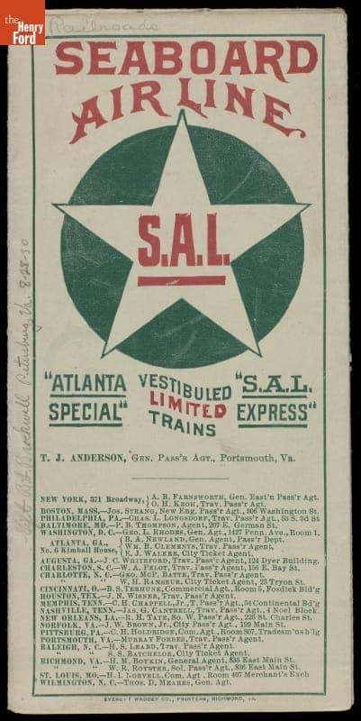 Seaboard Air Line Railway Schedule, 1897