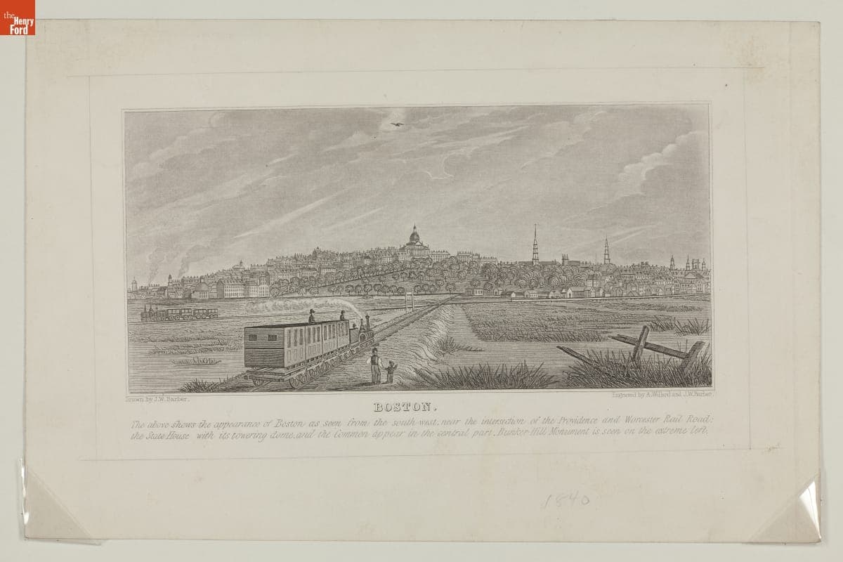 Two Trains on the Outskirts of the City, "Boston," circa 1840
