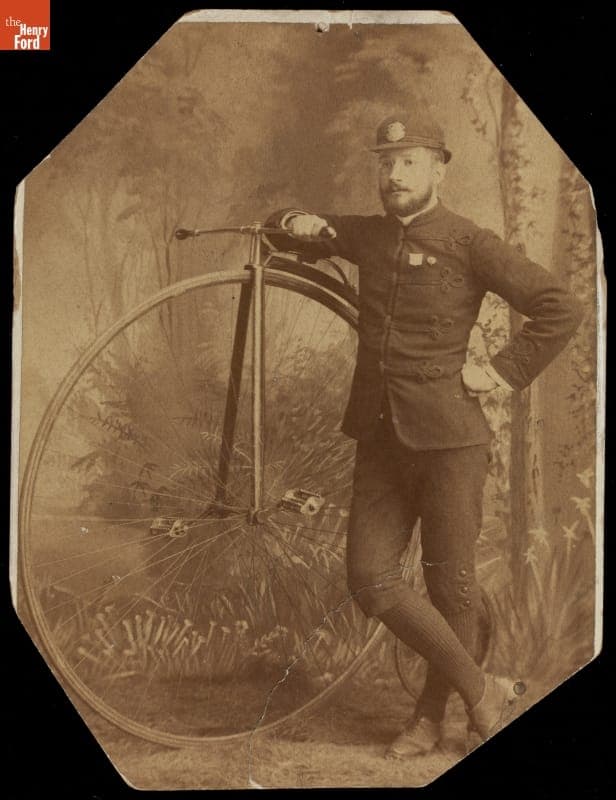 H.S. Tibbs with a High-Wheel Bicycle, circa 1883