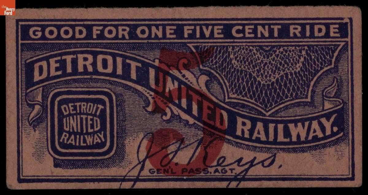 Passenger Ticket for Streetcar Travel on the Detroit United Railway, circa 1925