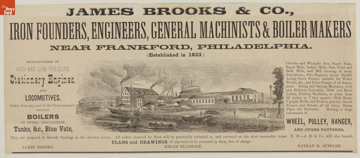 Broadside Advertising James Brooks & Co., Iron Founders, near Philadelphia,  circa 1855
