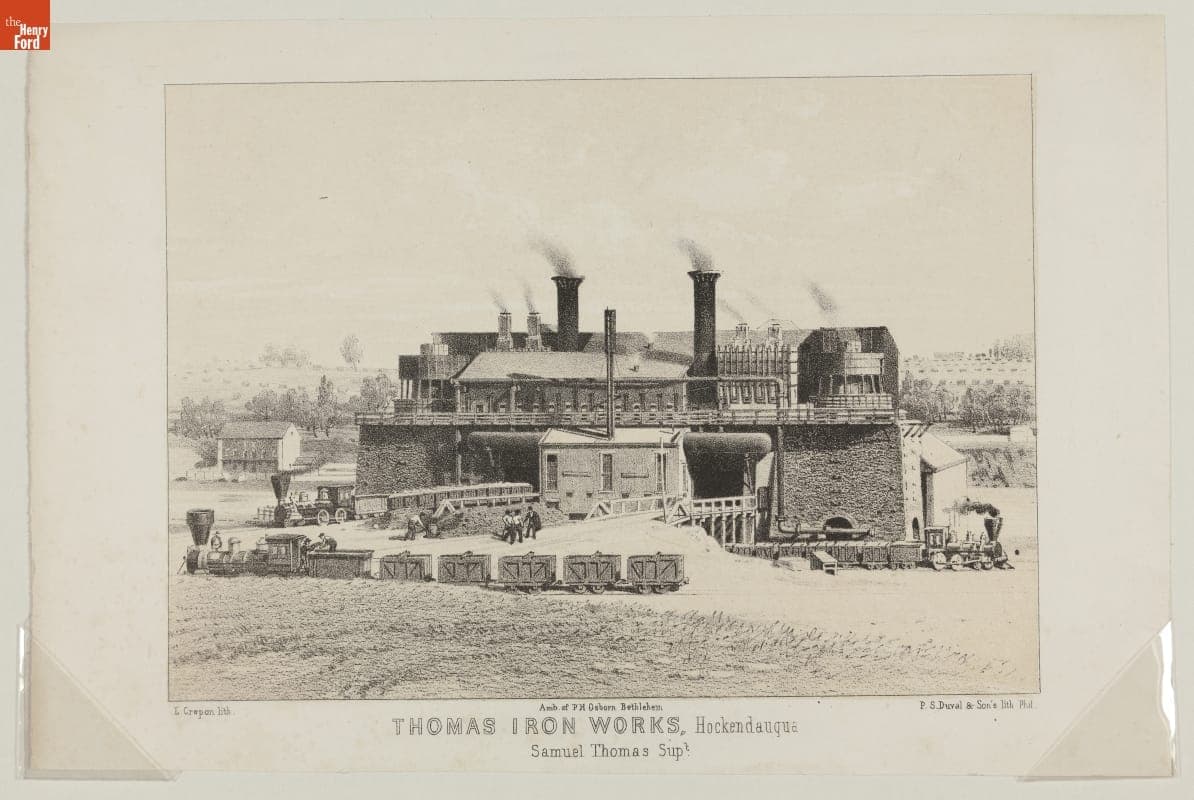 Lithograph, "Thomas Iron Works, Hockendauqua," circa 1860