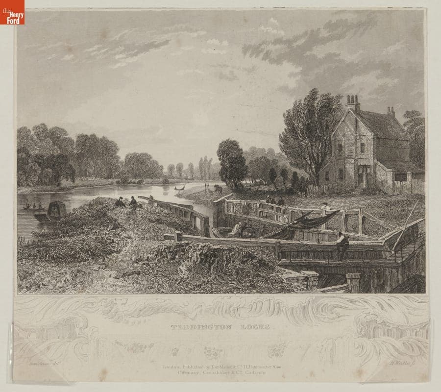 Steel Engraving, "Teddington Locks," circa 1837
