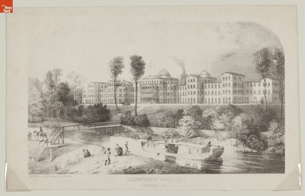 Lithograph, Ohio Canal at Longview Asylum, Carthage, Ohio, circa 1845