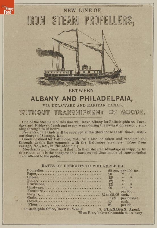 Broadside, "New Line of Iron Steam Propellers between Albany and Philadelphia," 1840-1850