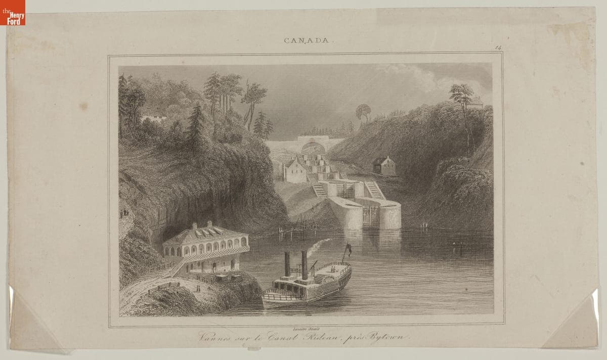 Steel Engraving, Series of Locks on the Rideau Canal at Ottawa, Canada, circa 1847