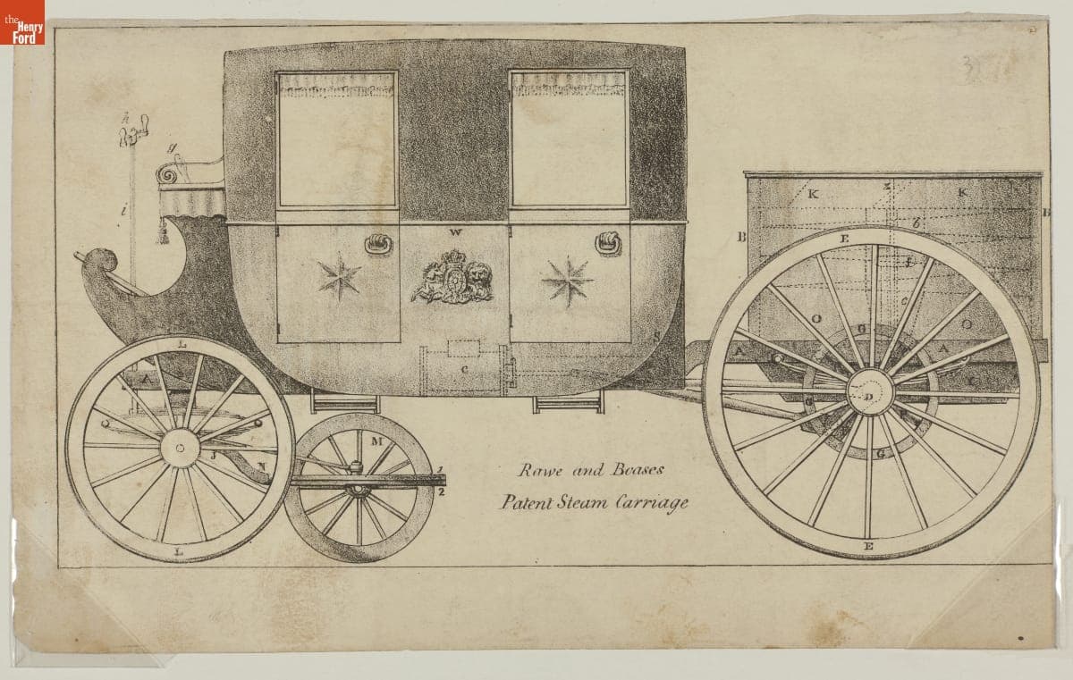 Copperplate Engraving, "Rawe and Beases Patent Steam Carriage," circa 1830